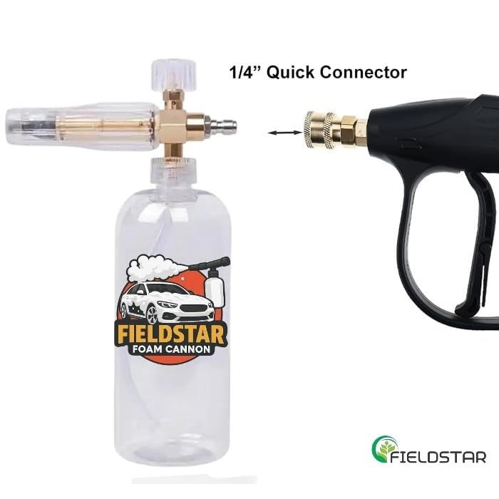 Fieldstar Car Pressure Washer Gun with Foam Cannon | Heavy Duty Car Wash Foam Gun with 1/4" Quick Connector & 1L Bottle | Compatible with STARQ, Vantro, Aimex, Shakti, iBELL & Most Pressure Washers - Image 2