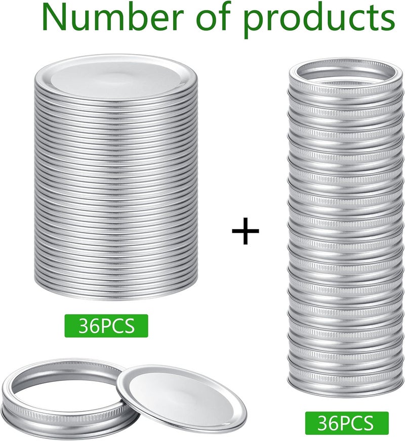 EvaHab 72Pcs Canning Lids with Rings Wide Mouth, for Ball, Kerr Jars - Split-Type Metal Mason Jar Lids for Canning - 100% Fit & Airtight for Regular Mouth Jars (36Lids+36Rings for Wide Mouth) - Image 3