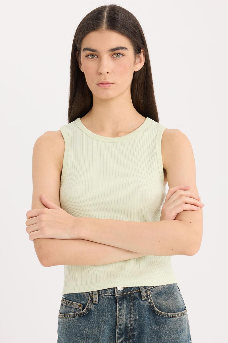 DeFacto Green Woman Slim Fit Halter Neck Basic Ribbed Camisole Tank Top Casual - Image 1