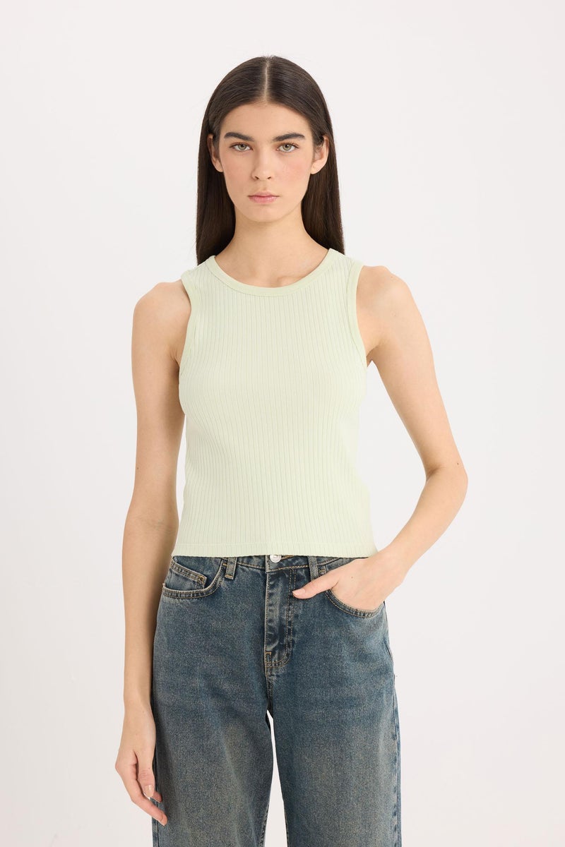 DeFacto Green Woman Slim Fit Halter Neck Basic Ribbed Camisole Tank Top Casual - Image 4