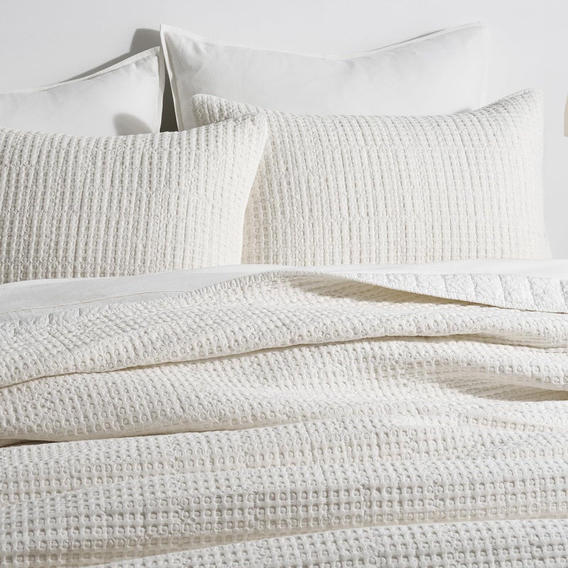 EverGrace Stonewashed 100% Natural Cotton Waffle Quilt Set Queen Size 3 Pieces, Durable, Textured & Substantial Bedding, Quilted Coverlet Bedspread with 2 Shams for All Seasons, Bright White - Image 5