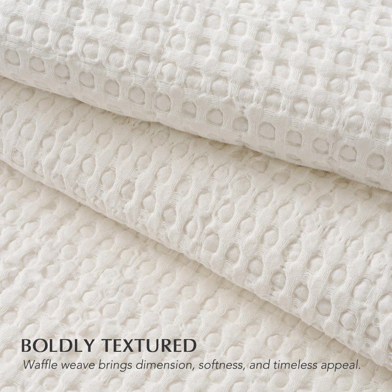 EverGrace Stonewashed 100% Natural Cotton Waffle Quilt Set Queen Size 3 Pieces, Durable, Textured & Substantial Bedding, Quilted Coverlet Bedspread with 2 Shams for All Seasons, Bright White - Image 3