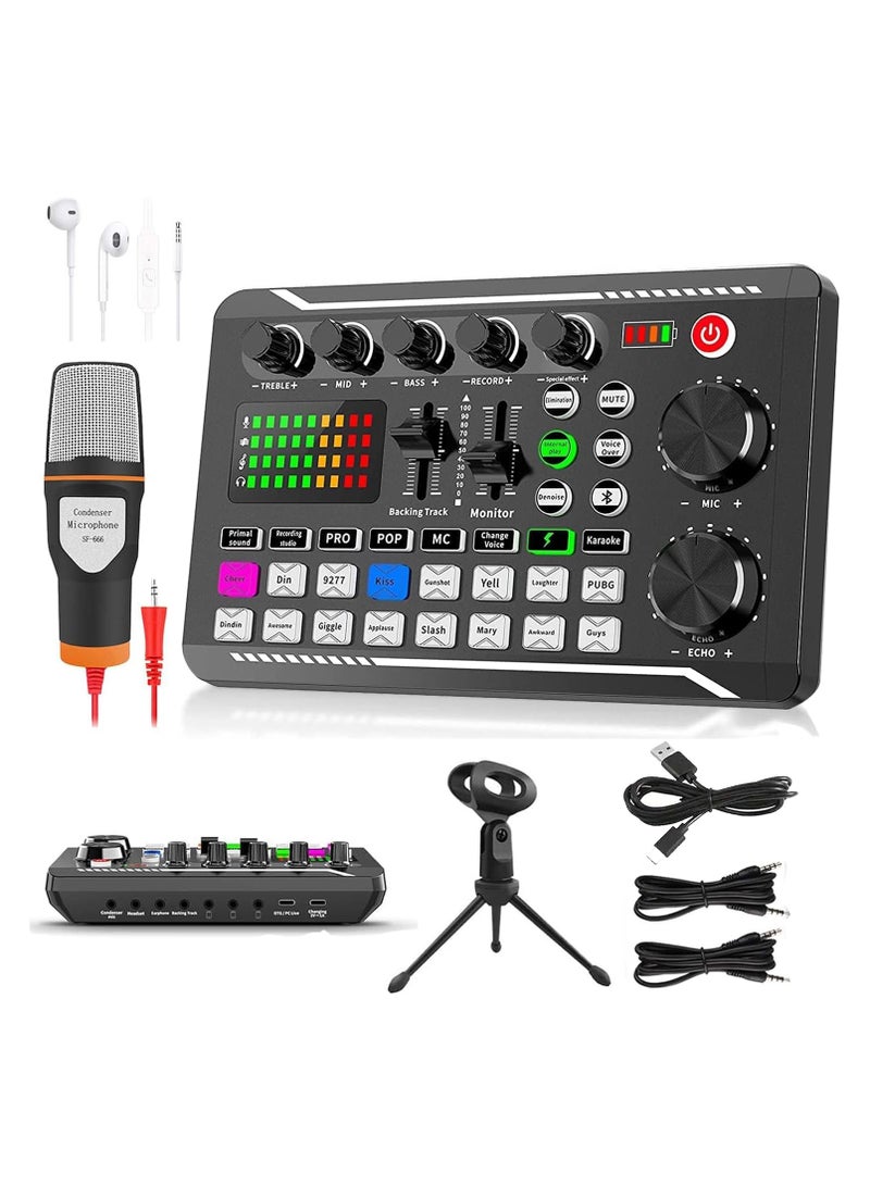 NNEWVANTE F988 Professional DJ Mixer with Voice Changer & Effects, Sound Mixer Board for Live Streaming/Gaming (F998 Sound Card + Microphone)  - Image 1