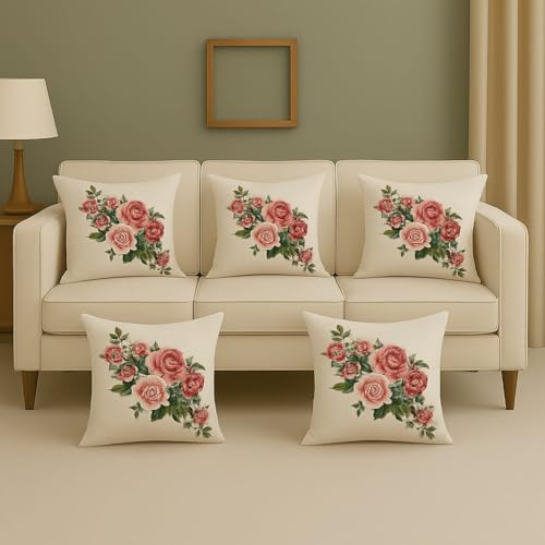 Amaze ATTIRESJute Cushion Cover 18x18 Inch – Set of 5 Decorative Throw Pillow Covers for Sofa, Couch or Bed – Designer Printed Square Cushion Covers – Home Decor (Beige) - Image 1