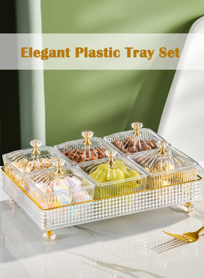 6 Snack Serving Tray With Lid Candy Box Divided Nuts Serving Container Set Dried Fruit Plate Plastic Appetizer Platter Relish Storage Organizer Cosmetic Storage Stand Food Display Bowls Clear Food Dishes  - Image 2