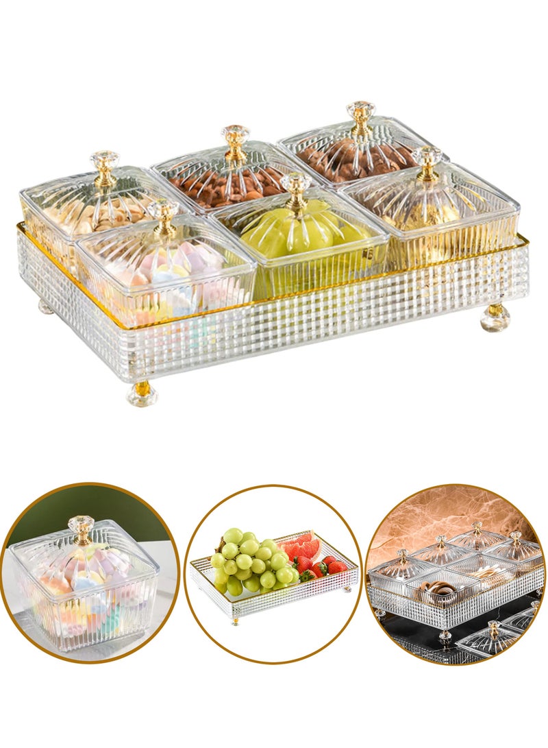 6 Snack Serving Tray With Lid Candy Box Divided Nuts Serving Container Set Dried Fruit Plate Plastic Appetizer Platter Relish Storage Organizer Cosmetic Storage Stand Food Display Bowls Clear Food Dishes  - Image 1