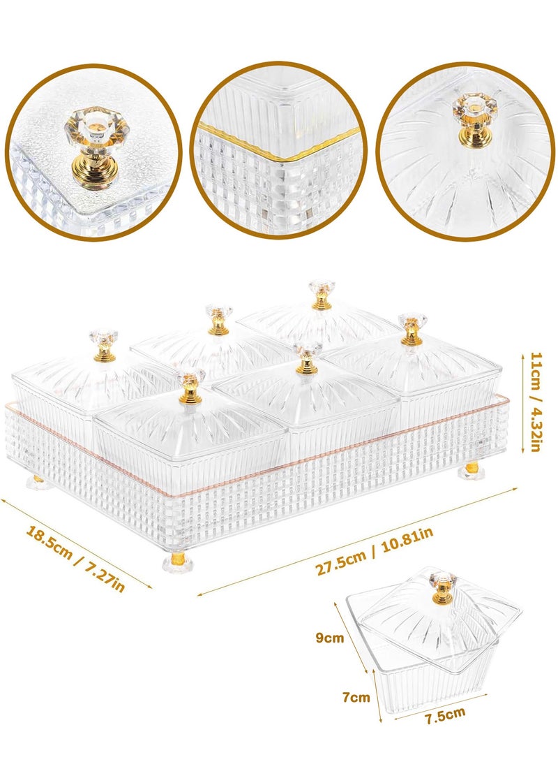 6 Snack Serving Tray With Lid Candy Box Divided Nuts Serving Container Set Dried Fruit Plate Plastic Appetizer Platter Relish Storage Organizer Cosmetic Storage Stand Food Display Bowls Clear Food Dishes  - Image 3