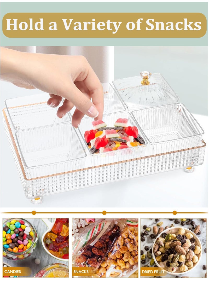 6 أوعية تقديم المكسرات مع غطاء، طبق نخيل التمر، صندوق حلوى، مجموعة صواني تقديم الوجبات الخفيفة المقسمة، طبق الفواكه المجففة، طبق مقبلات بلاستيكي، منظم تخزين التوابل، أطباق طعام شفافة، 27.5 × 18.5 × 11 سم - Image 3