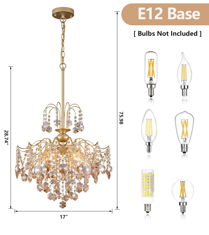 QS Q&S Modern Gold Crystal Chandelier Amber Crystal Pendant Light 6 Lights for Bedroom Dining Room Entryway Hallway Office Bathroom UL Listed - Image 3