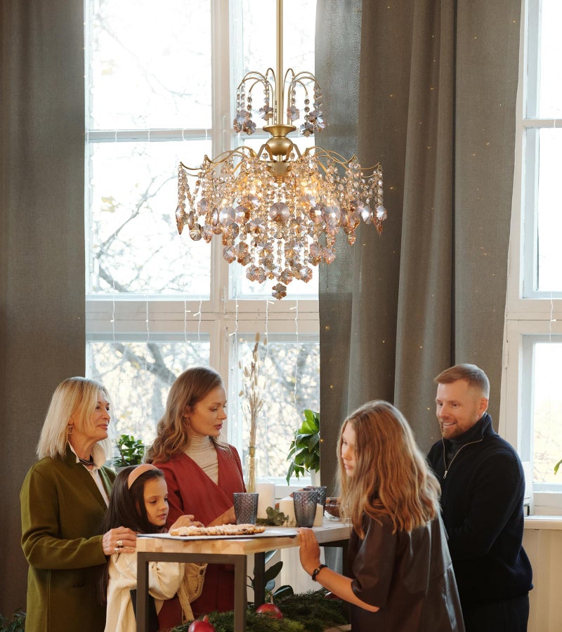 QS Q&S Modern Gold Crystal Chandelier Amber Crystal Pendant Light 6 Lights for Bedroom Dining Room Entryway Hallway Office Bathroom UL Listed - Image 2