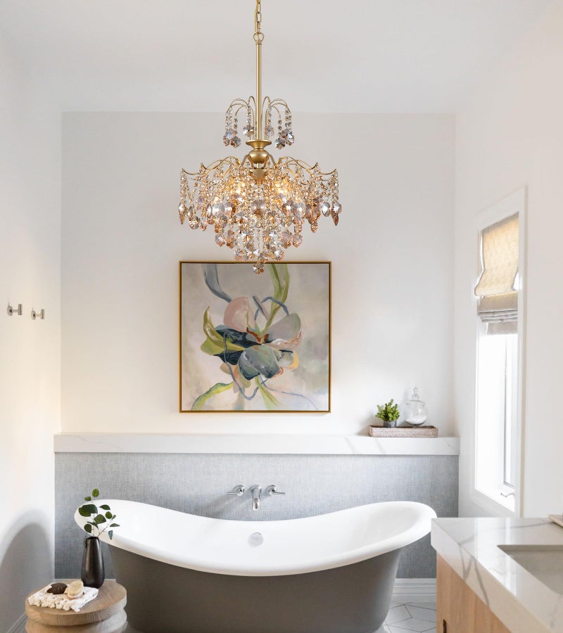 QS Q&S Modern Gold Crystal Chandelier Amber Crystal Pendant Light 6 Lights for Bedroom Dining Room Entryway Hallway Office Bathroom UL Listed - Image 5