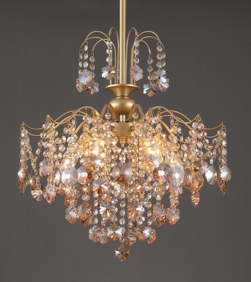 QS Q&S Modern Gold Crystal Chandelier Amber Crystal Pendant Light 6 Lights for Bedroom Dining Room Entryway Hallway Office Bathroom UL Listed - Image 1
