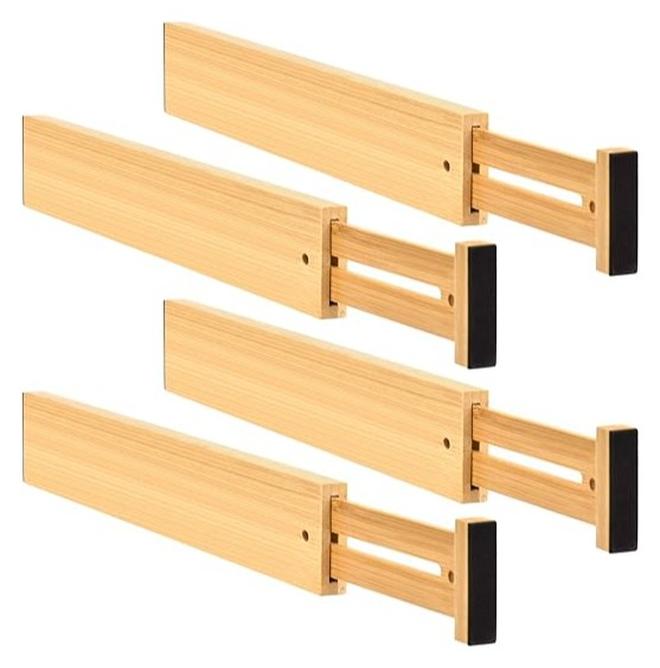 فواصل ادراج للملابس 4قطع، منظم فواصل من الخيزران قابل للتوسيع، منظمات قابلة للتعديل للمطبخ وغرفة النوم والحمام وخزانة الملابس والمكتب والخزانة -٣٦٢ - Image 1