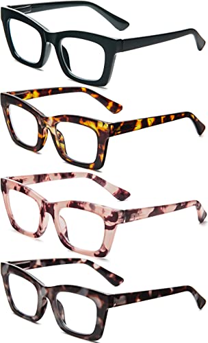 REAVEE 4 Pack Oprah Style Reading Glasses Blue Light Blocking Computer Square Readers for Women with Spring Hinge 40 - Image 5