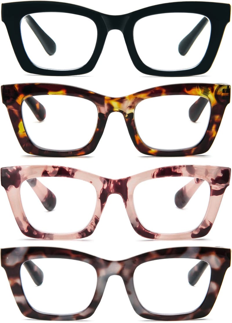 REAVEE 4 Pack Oprah Style Reading Glasses Blue Light Blocking Computer Square Readers for Women with Spring Hinge 40 - Image 3