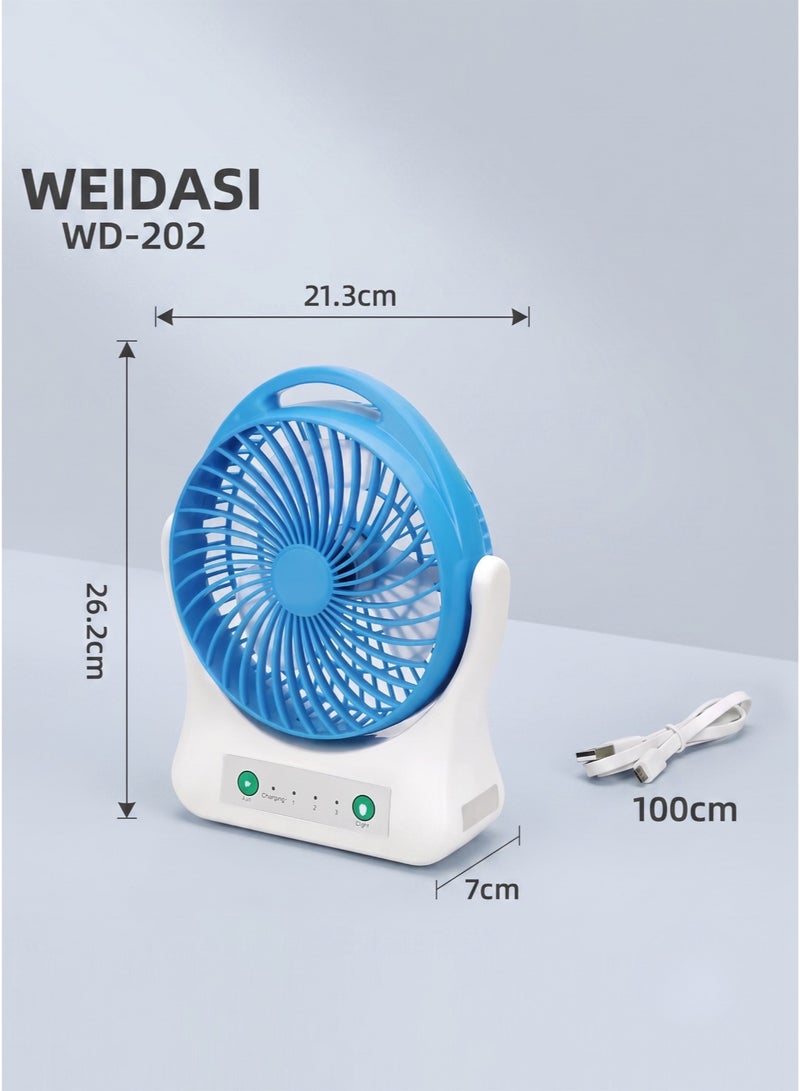 WEIDASI WD-202 Smart Rechargeable Desk Fan with Power Bank & Night Light – 3-Speed Quiet Airflow, Multi-Angle Tilt (Multicolor) - Image 2