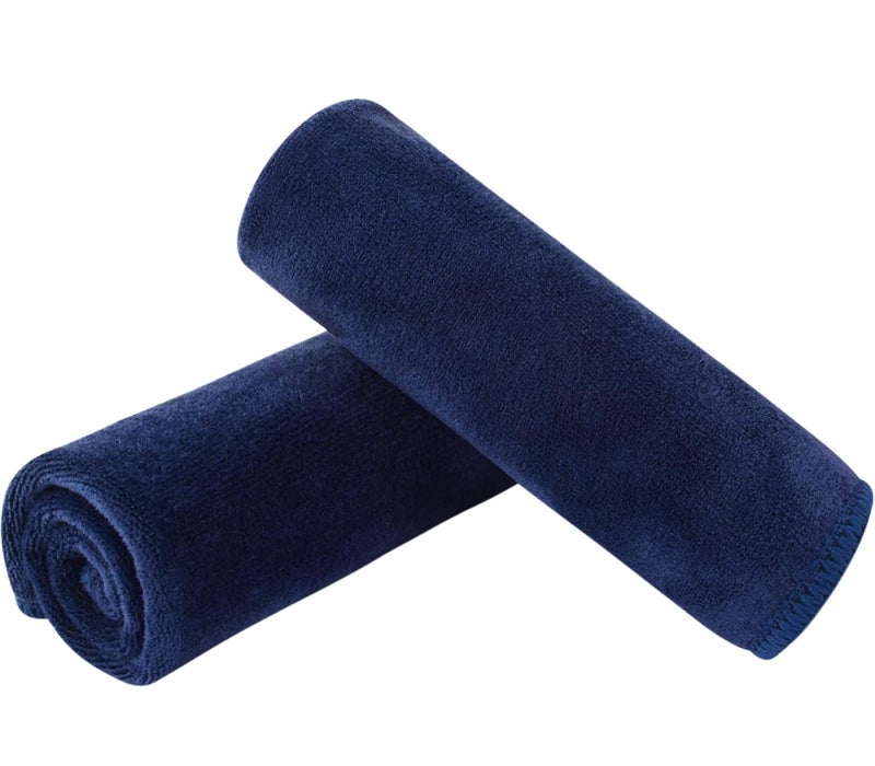 SINLAND Microfiber Facial Cloths Fast Drying Washcloth 12inch x 12inch Pack of 2 Navy Blue