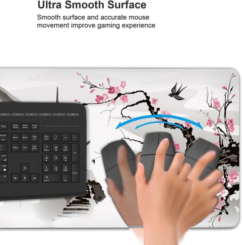 Excefore Gaming Mouse Pad Black And White Plum Bossom Cherry Blossom, Extended Large Mouse Mat Desk Pad, Stitched Edges Mousepad, Long Non-Slip Rubber Base Mice Pad (31.5X11.8X0.12 Inch, A2) - Image 4