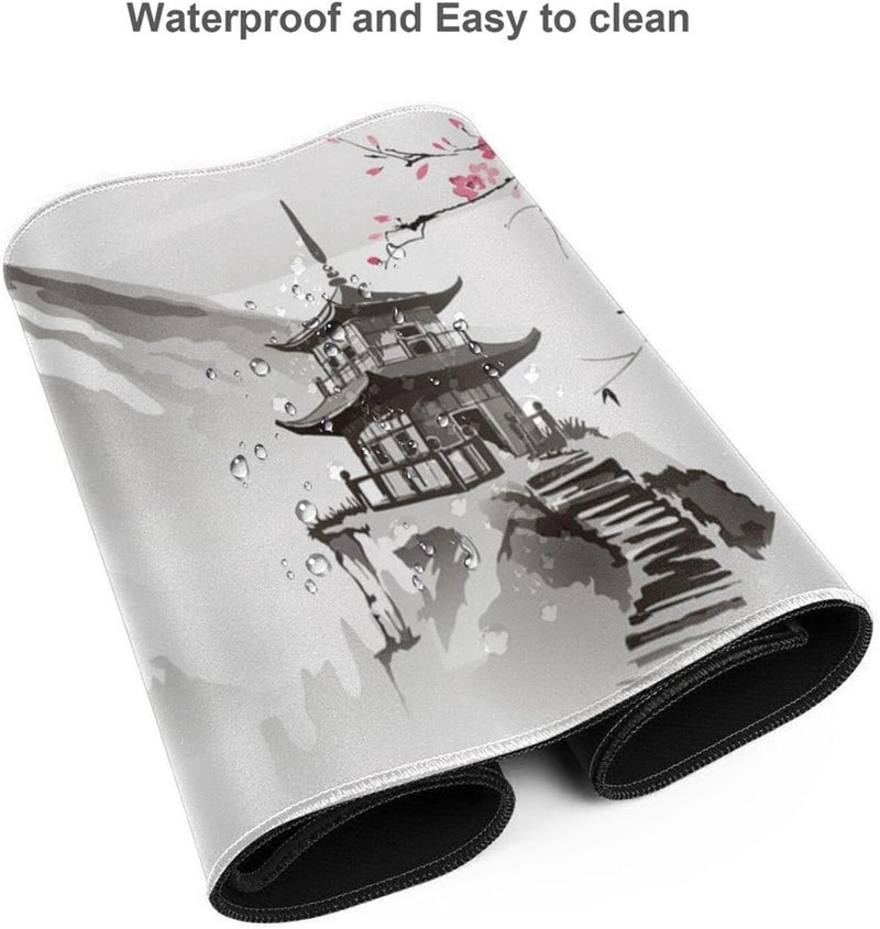 Excefore Gaming Mouse Pad Black And White Plum Bossom Cherry Blossom, Extended Large Mouse Mat Desk Pad, Stitched Edges Mousepad, Long Non-Slip Rubber Base Mice Pad (31.5X11.8X0.12 Inch, A2) - Image 3