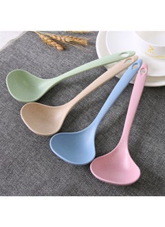 Wheat Straw Two-in-one Colander Porridge Spoon Long Handle Kitchen Tableware Dual-use Hot Pot Colander Filter Spoon-Color:Nordic Blue-Specifications:Spoon (Independent Bag)
