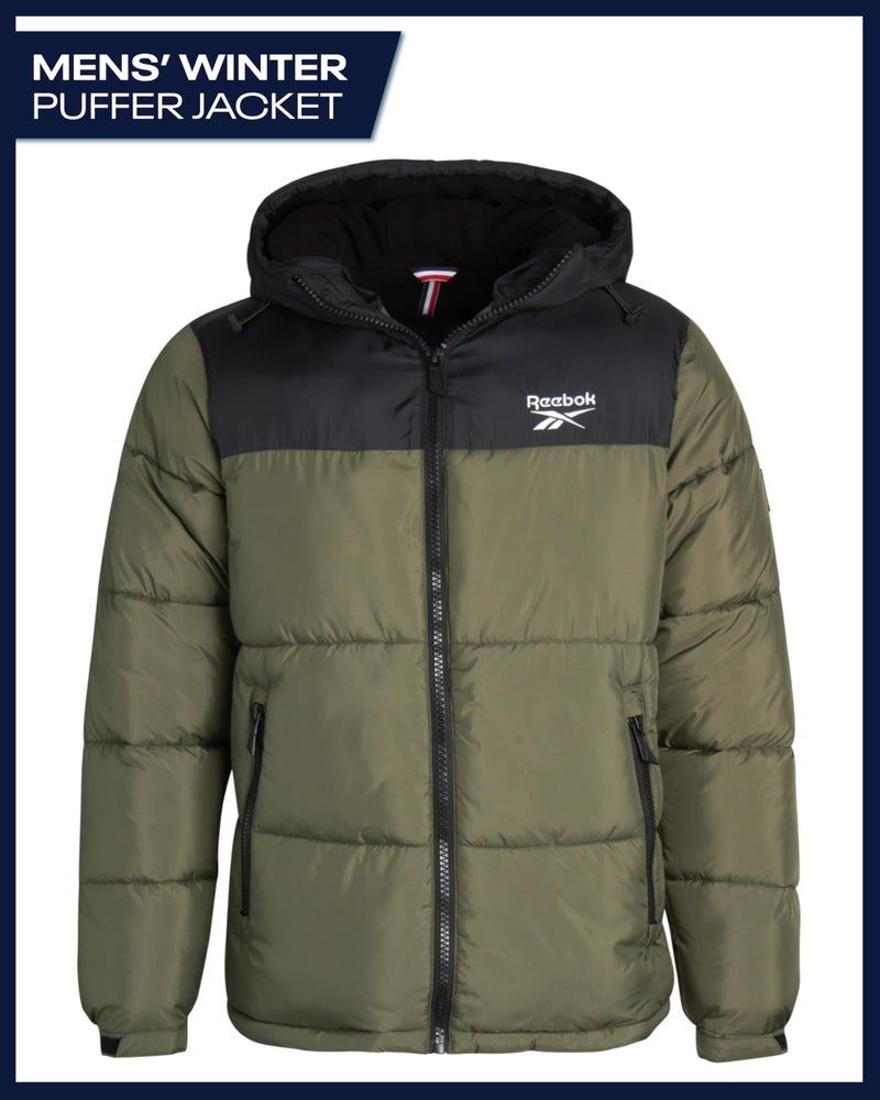 Reebok Mens Winter Jacket - Warm Heavyweight Mens Winter Coat - Wind Water Resistant Insulated Quilted Puffer Jackets for Men, Size Small, Olive - Image 2