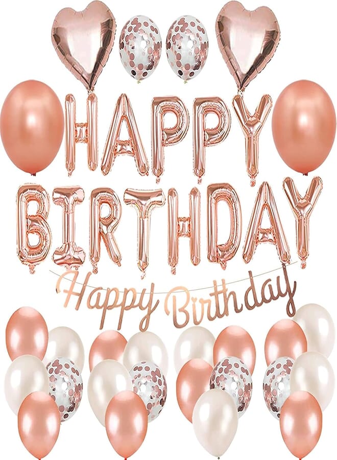 Birthday Decoration Girl Women Rose Gold Happy Birthday Balloons Banner Party Decorations