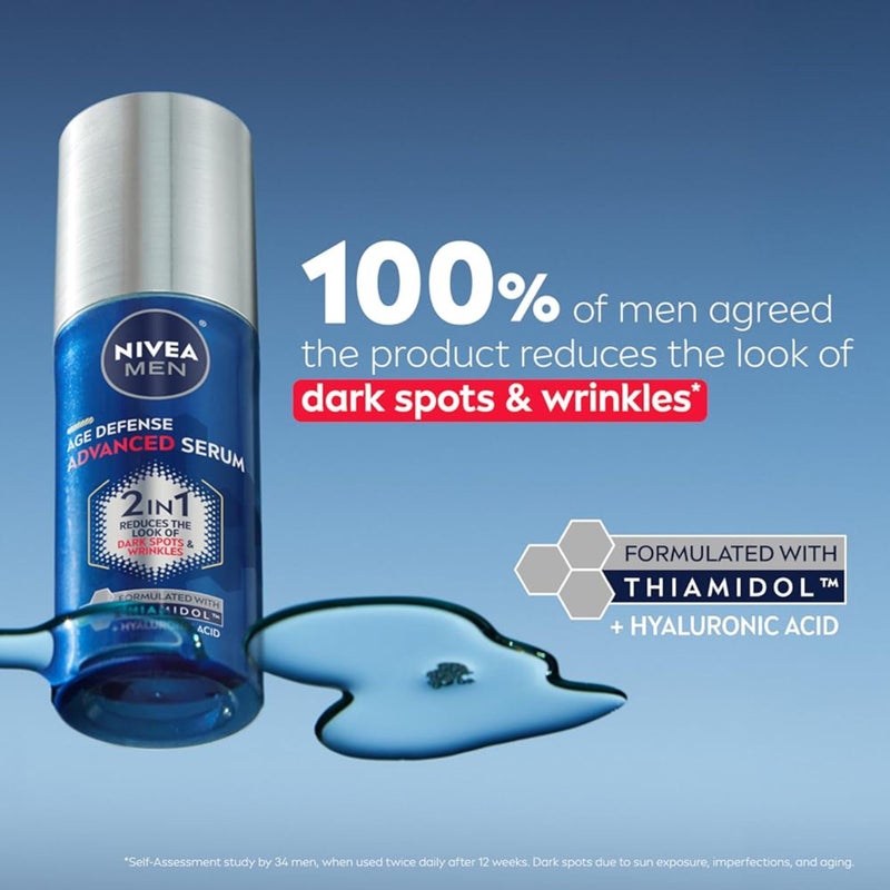 NIVEA MEN Age Defense Advanced Face Serum for Dark Spots with Thiamidol (TM) + Hyaluronic Acid, Fast-Absorbing Face Serum for Men Helps Reduce Look of Dark Spots, Fine Lines & Wrinkles, 1 Fl Oz Bottle - Image 2