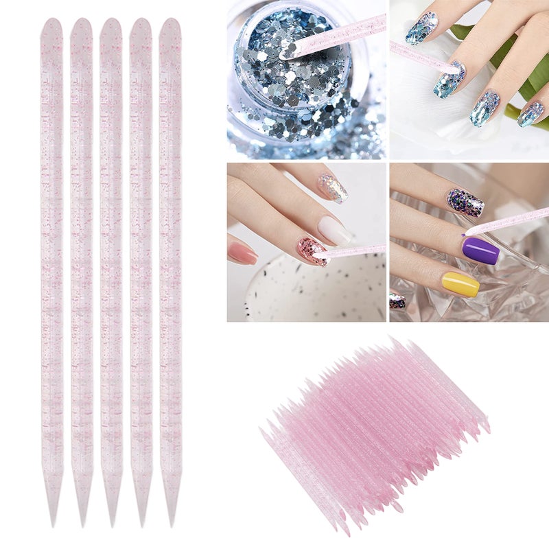 100pcs Disposable Nail Cuticle Pusher Double End Cuticle Manicure Pedicure SticksPink - Image 1