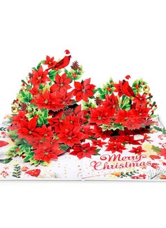 CUT POPUP.COM Cutpopup Christmas Card Pop Up, Poinsettia Card, 3D Xmas, New Year, Holiday Greeting Card (Poinsettia, Cardinals)  - Image 1
