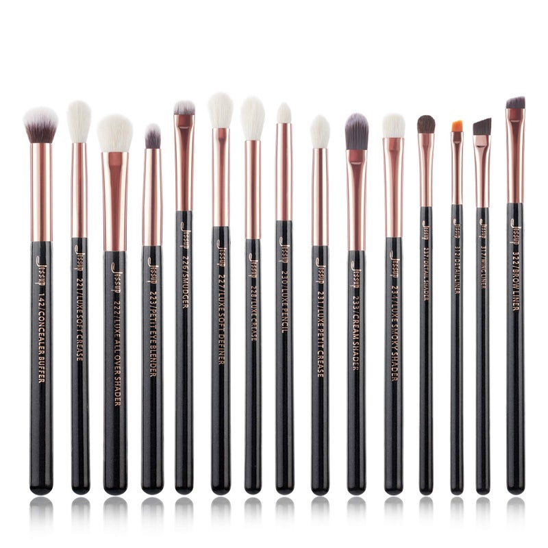 Jessup 15Pcs Professional Makeup Brushes Set Make up Brush Tools kit Eye Liner Shader Wood Handle Naturalsynthetic Hair Brushes Pearl BlackRose Gold T157