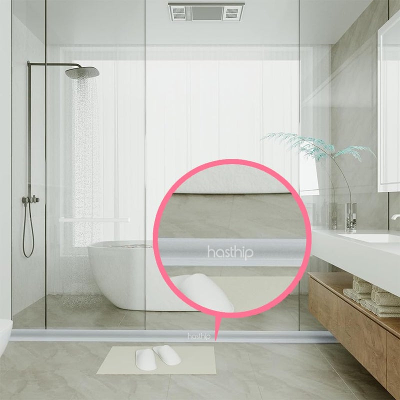 HASTHIP ® 59Inches Shower Threshold Water Dam Guard with Glue, Silicone Waterproof Barrier, Self-Adhesive Water Stopper Shower Splash Guard for Kitchen - Image 5