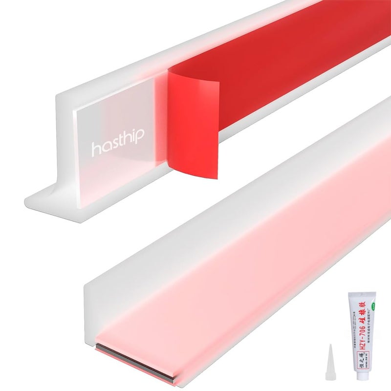 HASTHIP ® 59Inches Shower Threshold Water Dam Guard with Glue, Silicone Waterproof Barrier, Self-Adhesive Water Stopper Shower Splash Guard for Kitchen - Image 1