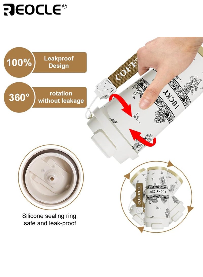 REOCLE 530ML 316 Stainless Steel Travel Mug Double-Wall Stainless Steel Coffee Cup With Hidden Straw Leak-Proof & BPA-Free For Hot & Cold Drinks Insulated Design Easy To Carry Suitable For Home Office School Outdoor Travel Ideal For kid Men Women - Image 2