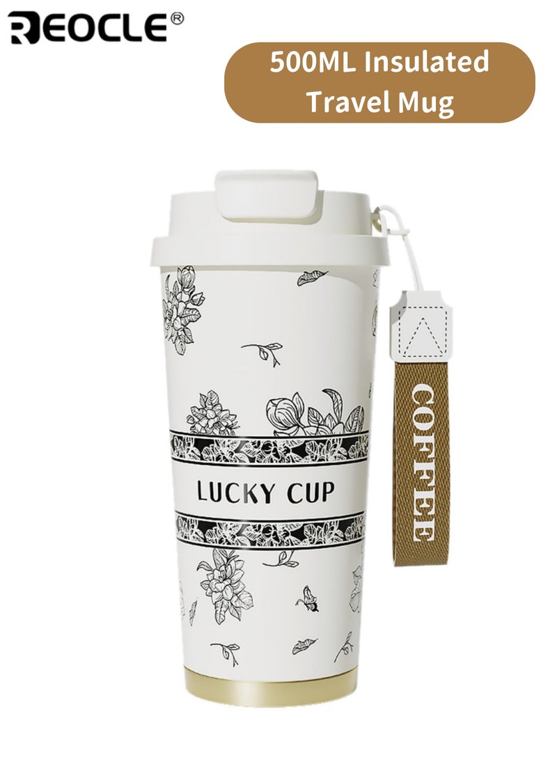 REOCLE 530ML 316 Stainless Steel Travel Mug Double-Wall Stainless Steel Coffee Cup With Hidden Straw Leak-Proof & BPA-Free For Hot & Cold Drinks Insulated Design Easy To Carry Suitable For Home Office School Outdoor Travel Ideal For kid Men Women - Image 1