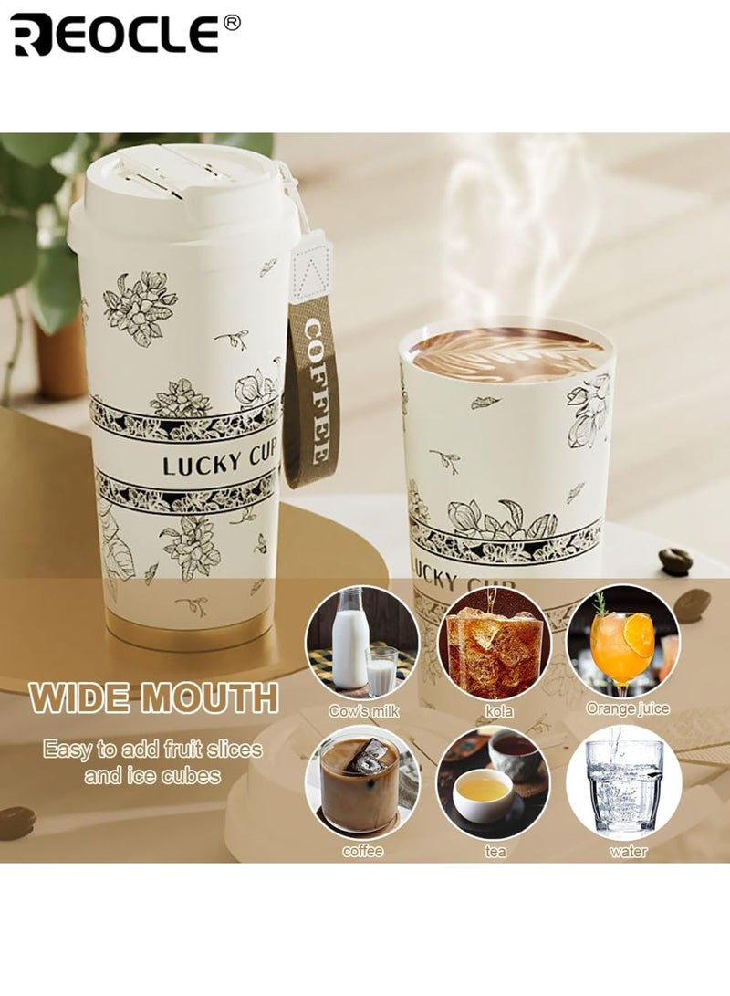 REOCLE 530ML 316 Stainless Steel Travel Mug Double-Wall Stainless Steel Coffee Cup With Hidden Straw Leak-Proof & BPA-Free For Hot & Cold Drinks Insulated Design Easy To Carry Suitable For Home Office School Outdoor Travel Ideal For kid Men Women - Image 5