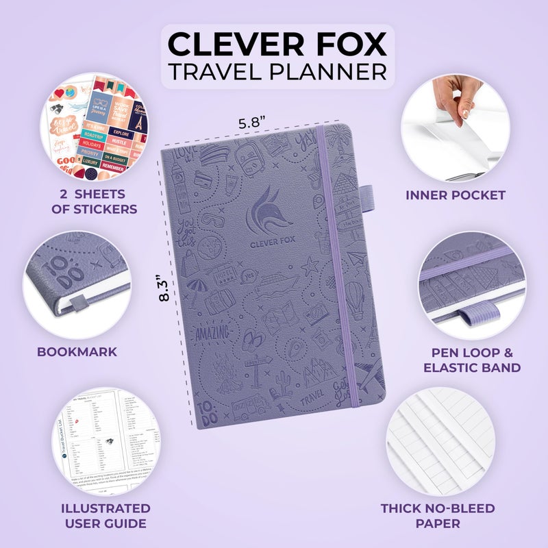 Clever Fox Travel Journal â€“ Vacation & Trip Organizer with Budget Plan, Packing List, Travelling Expense Tracker, A5 (Lavender) - Image 2