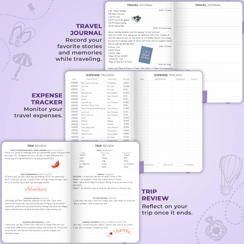 Clever Fox Travel Journal â€“ Vacation & Trip Organizer with Budget Plan, Packing List, Travelling Expense Tracker, A5 (Lavender) - Image 5