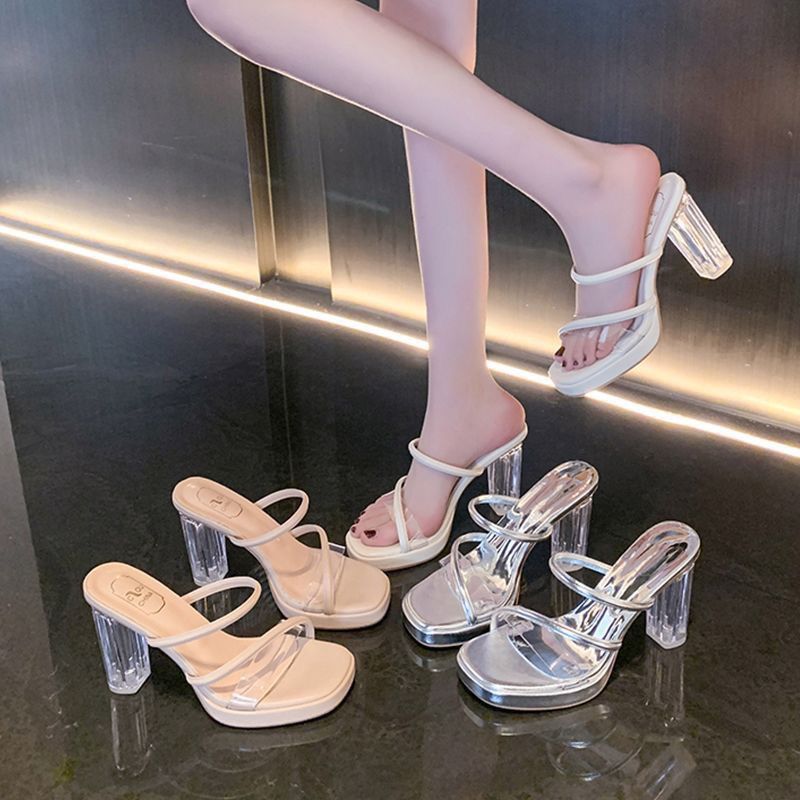 Platform Sandals For Outgoing 2024 Summer Transparent Crystal High Heels Fairy Style Sandals - Image 2