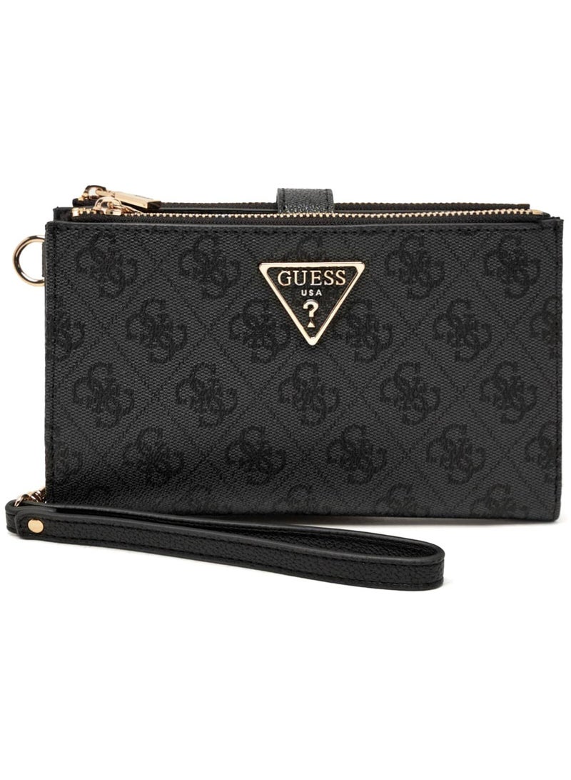 Guess Logo Print Women's Wristlet Wallet Organizer in Black with Gold Hardware