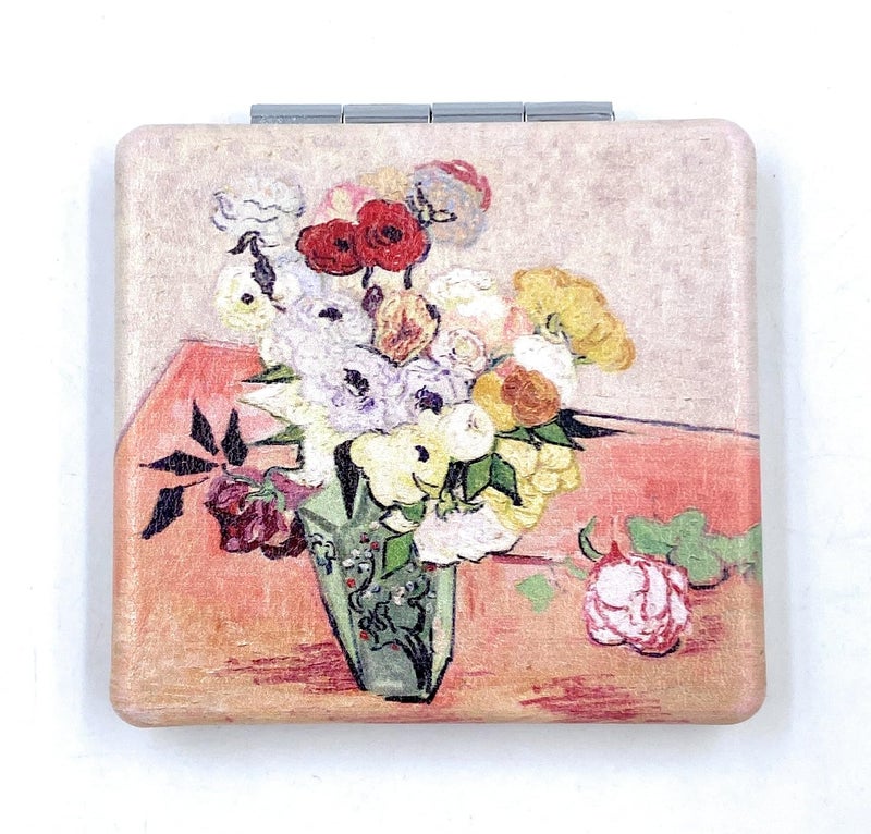 Aeisage Small Purse Mirror Van Gogh Japanese Vase with Roses and Anemones Mirror Floral Compact Mirror Bridesmaid Mirrors for Wedding - Image 2