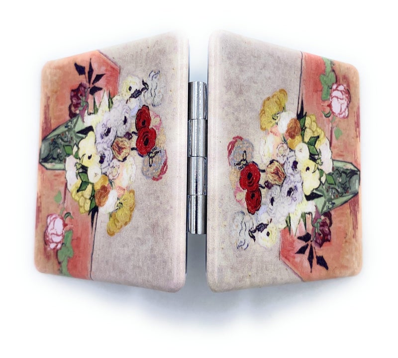 Aeisage Small Purse Mirror Van Gogh Japanese Vase with Roses and Anemones Mirror Floral Compact Mirror Bridesmaid Mirrors for Wedding - Image 4