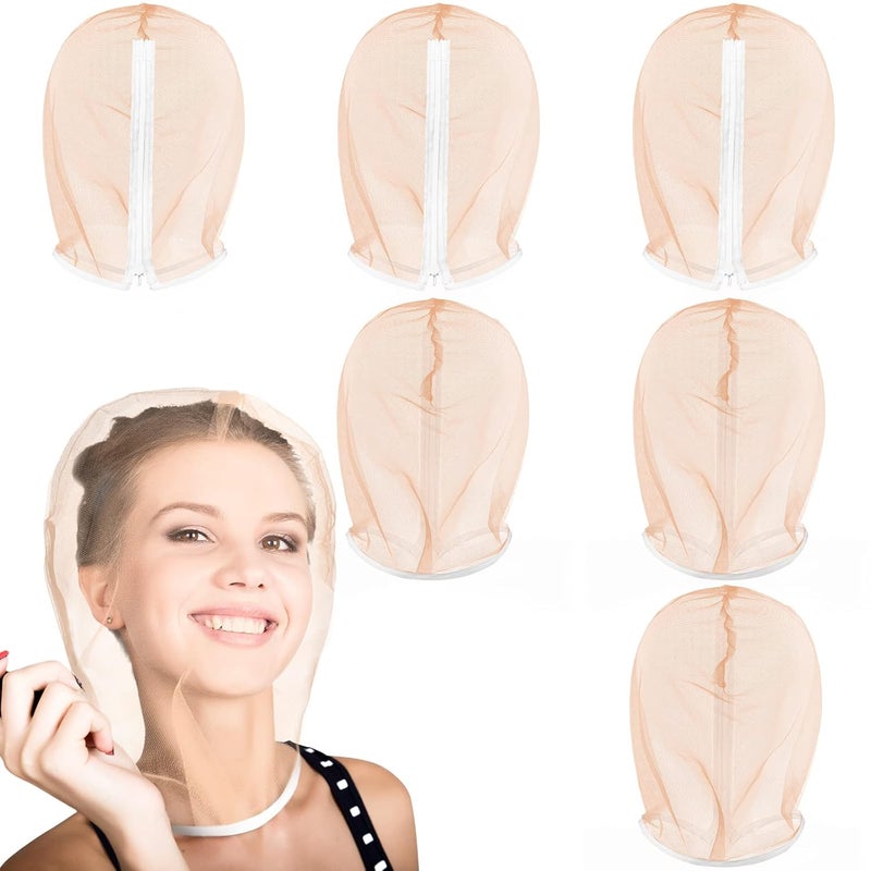 Loopeer 6 Pcs Makeup Protector Hood Washable Light Airy Nylon Chiffon Makeup Hood Zipper Closure Reusable Make up Face Cover for Women Girls Beauty Weddings Nude 