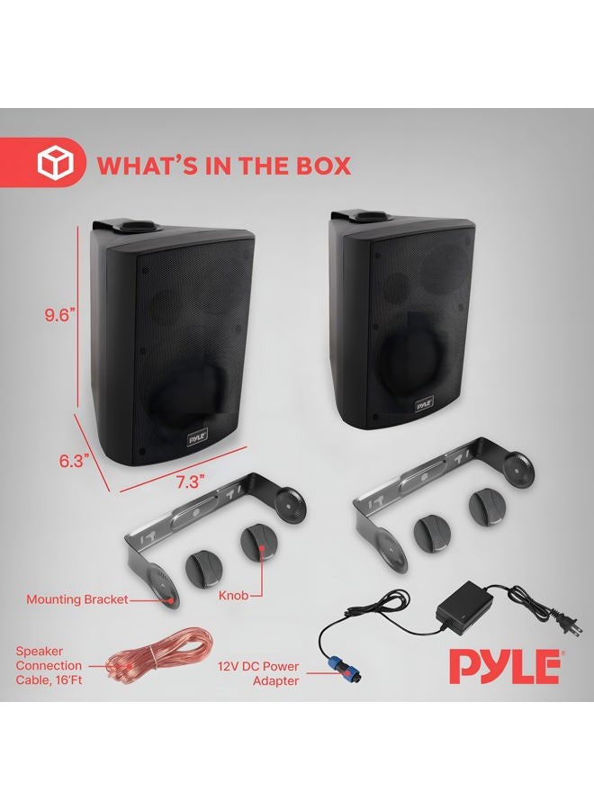Pyle Waterproof Wall Mount Speaker System - 5.25 Inch Active + Passive Pair Wireless Bluetooth Compatible Indoor/Outdoor Stereo Sound Set with AUX IN - Pyle PDWR52BTBK (Black) - Image 2