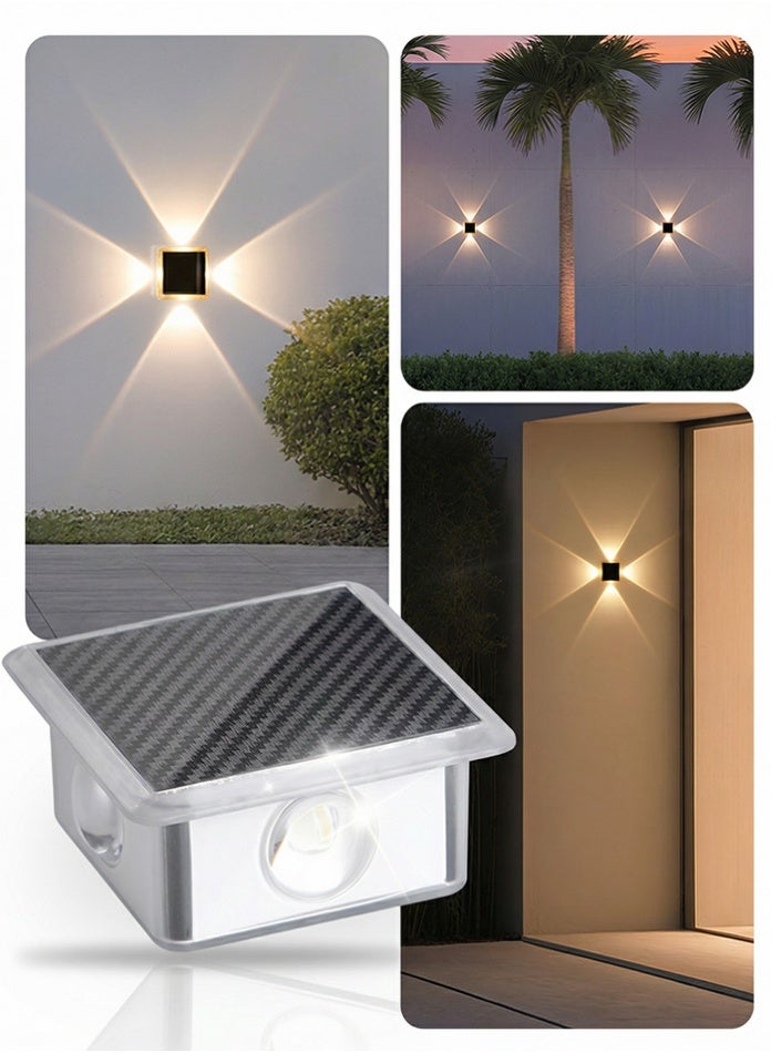 مودي إضاءة جدارية بالطاقة الشمسية ليد LED بتصميم X فخم - كشافات سور خارجية مقاومة للحرارة IP65 - 3 ألوان إضاءة (أبيض/دافئ/طبيعي) للفلل والحدائق - Image 1