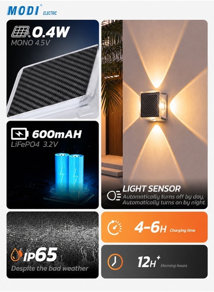 مودي إضاءة جدارية بالطاقة الشمسية ليد LED بتصميم X فخم - كشافات سور خارجية مقاومة للحرارة IP65 - 3 ألوان إضاءة (أبيض/دافئ/طبيعي) للفلل والحدائق - Image 4