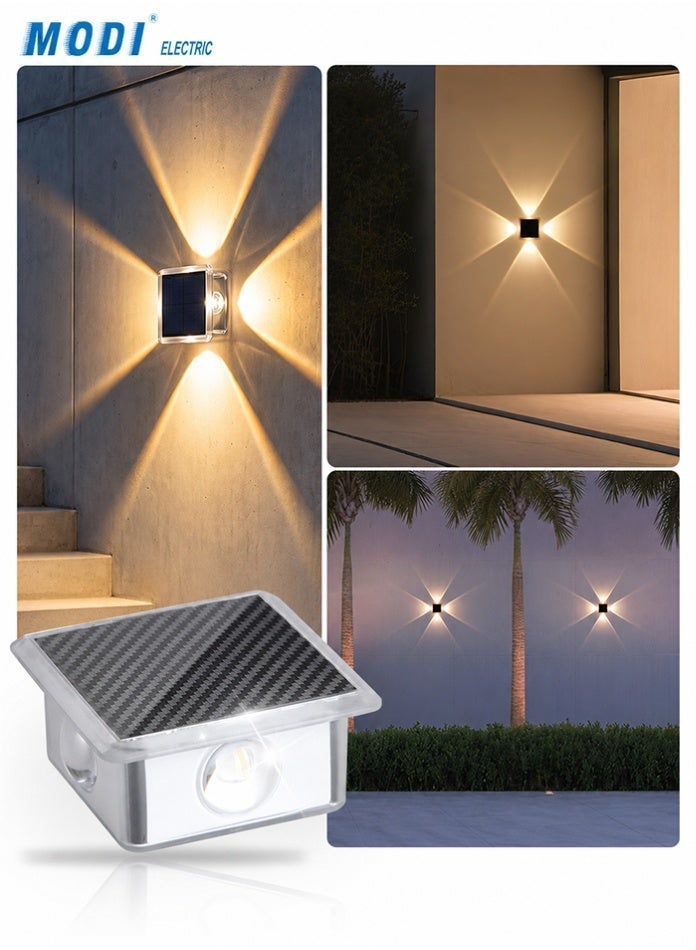 مودي إضاءة جدارية بالطاقة الشمسية ليد LED بتصميم X فخم - كشافات سور خارجية مقاومة للحرارة IP65 - 3 ألوان إضاءة (أبيض/دافئ/طبيعي) للفلل والحدائق - Image 1
