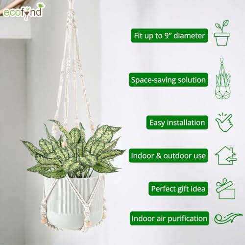 ecofynd 2 Pack Macrame Plant Hanger Indoor Hanging Planter Basket with Wood Beads Decorative Flower Pot Holder for Indoor Outdoor Boho Home Decor 35 Inch, Ivory (POTS NOT Included) - Image 4