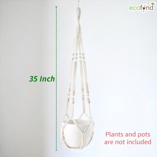 ecofynd 2 Pack Macrame Plant Hanger Indoor Hanging Planter Basket with Wood Beads Decorative Flower Pot Holder for Indoor Outdoor Boho Home Decor 35 Inch, Ivory (POTS NOT Included) - Image 3