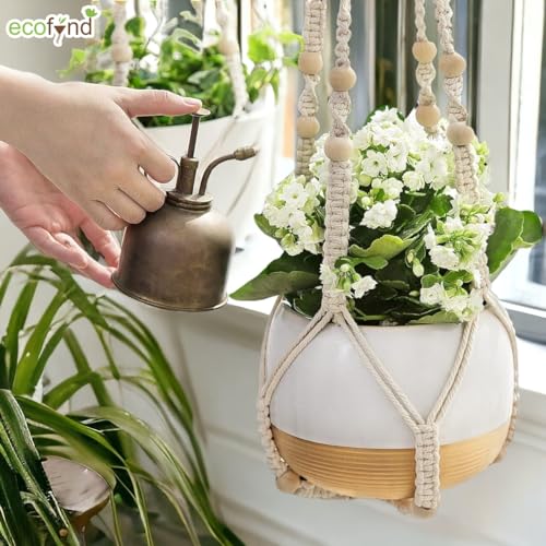 ecofynd 2 Pack Macrame Plant Hanger Indoor Hanging Planter Basket with Wood Beads Decorative Flower Pot Holder for Indoor Outdoor Boho Home Decor 35 Inch, Ivory (POTS NOT Included) - Image 2