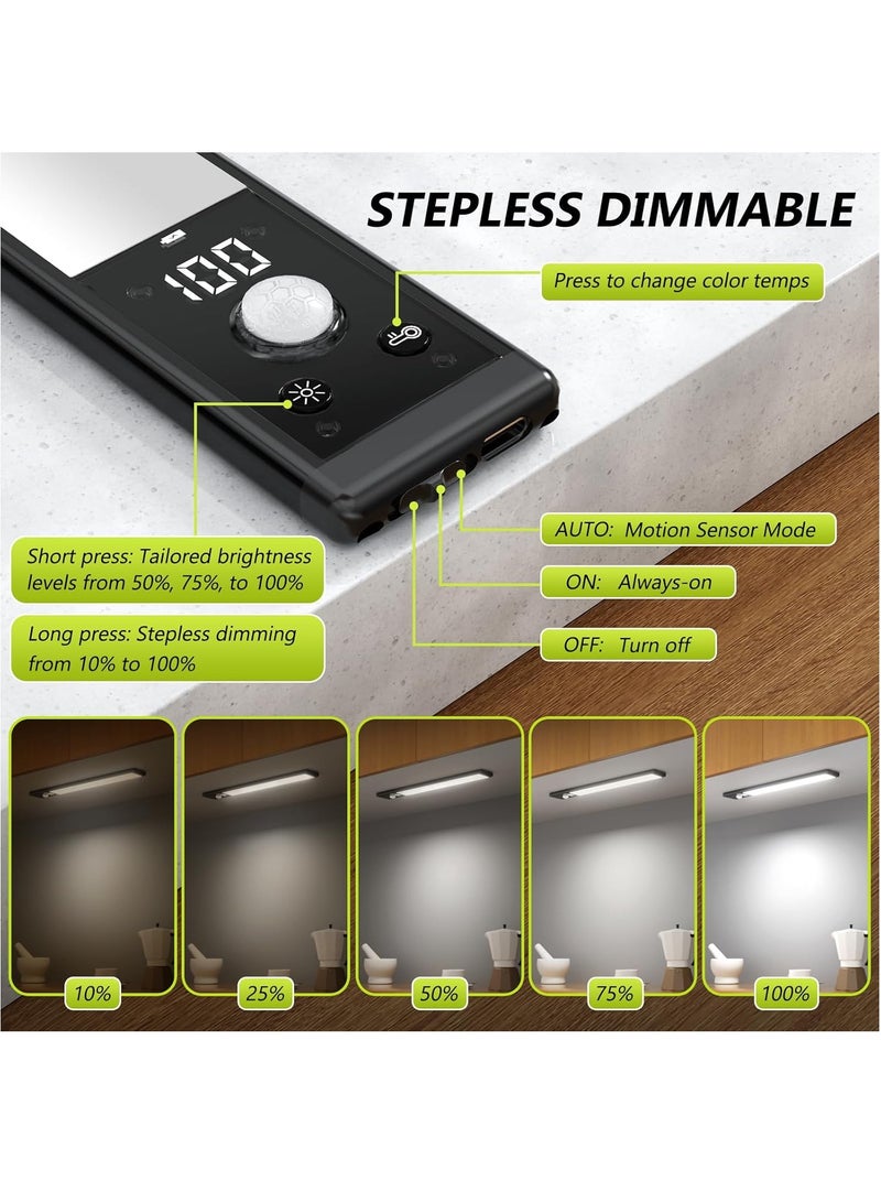 LAIAOCISI Wireless Magnetic LED Under Cabinet Lights with Digital Display,52 LED Rechargeable Motion Sensor Light Indoor,3 Color Temperatures, Magnetic Dimmable Closet Lights, Under Counter Light for Kitchen, Closet, Stairs(2 Pack) - Image 2